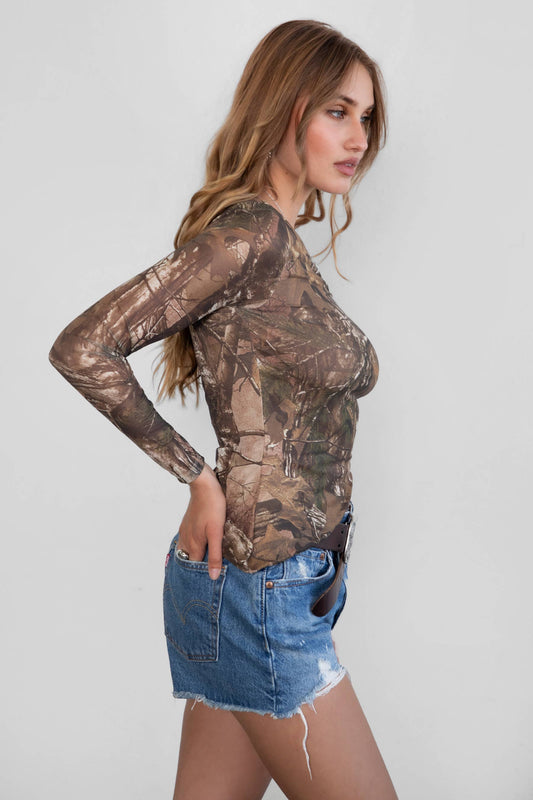 Asymmetrical Camo Long Sleeve Top