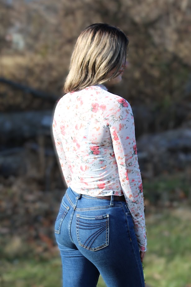 Pink Floral Mesh Long Sleeve