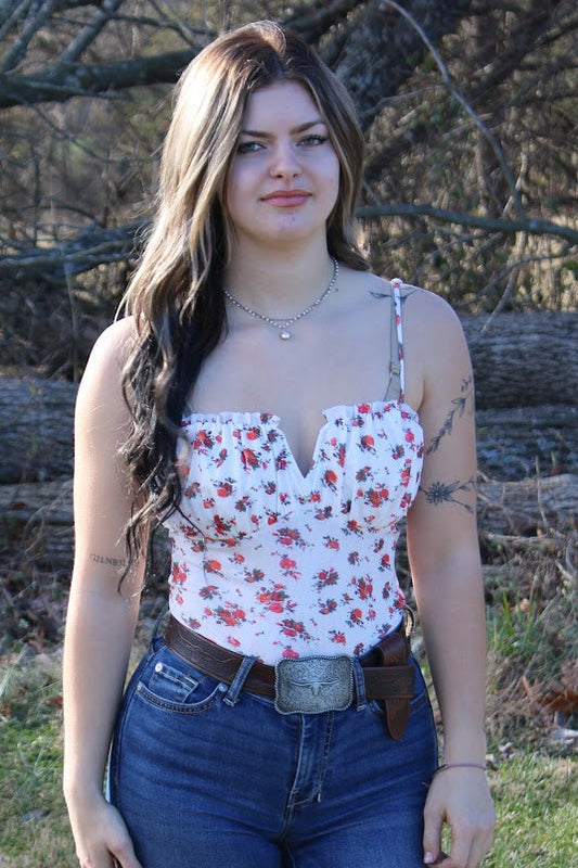 Floral V Cut Bodysuit