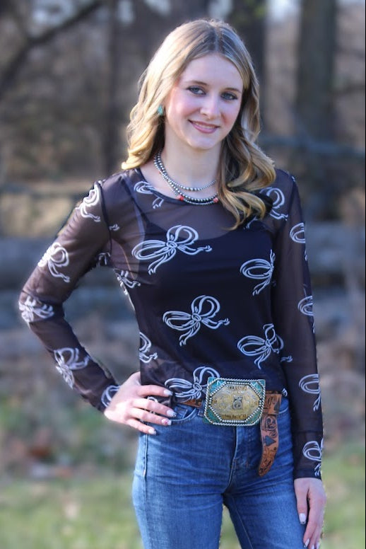 Black Bow Mesh Layering Long Sleeve