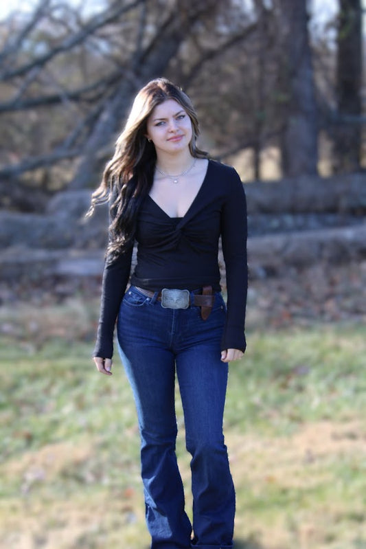 Black V Neck Long Sleeve