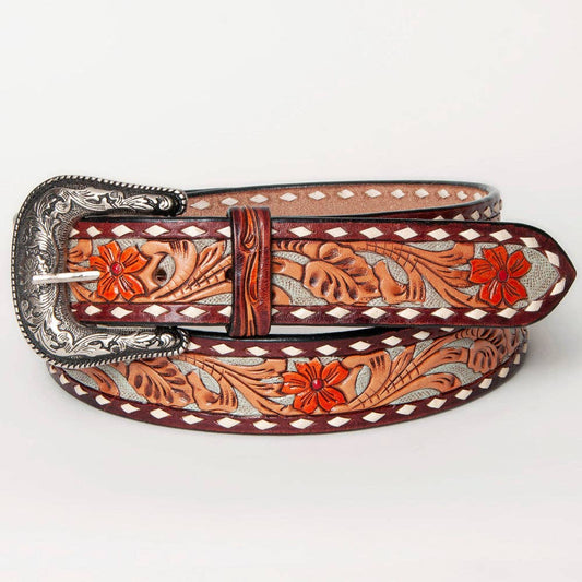 Red Floral with Tan Scrolls and Diamond Border