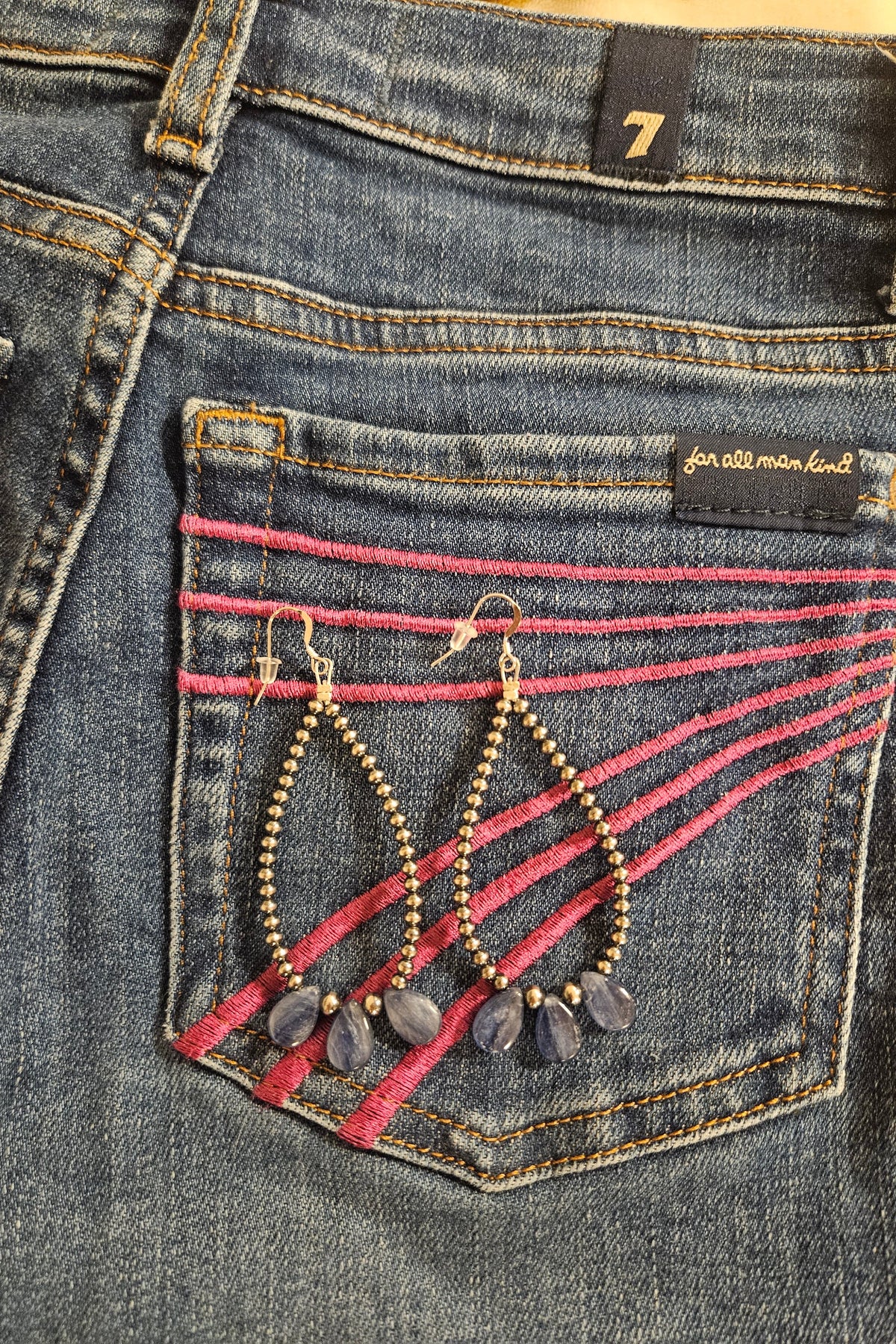 Kyanite Teardrop Earrings & 3mm Sterling Silver Pearls