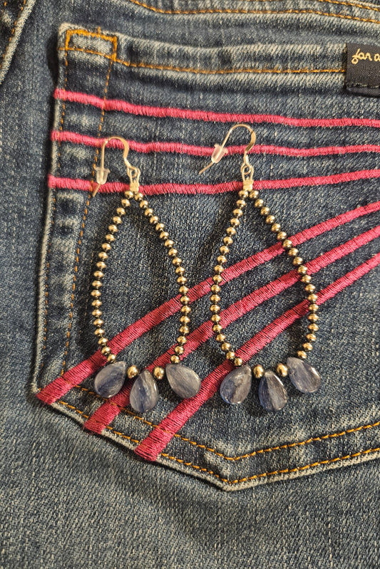 Kyanite Teardrop Earrings & 3mm Sterling Silver Pearls