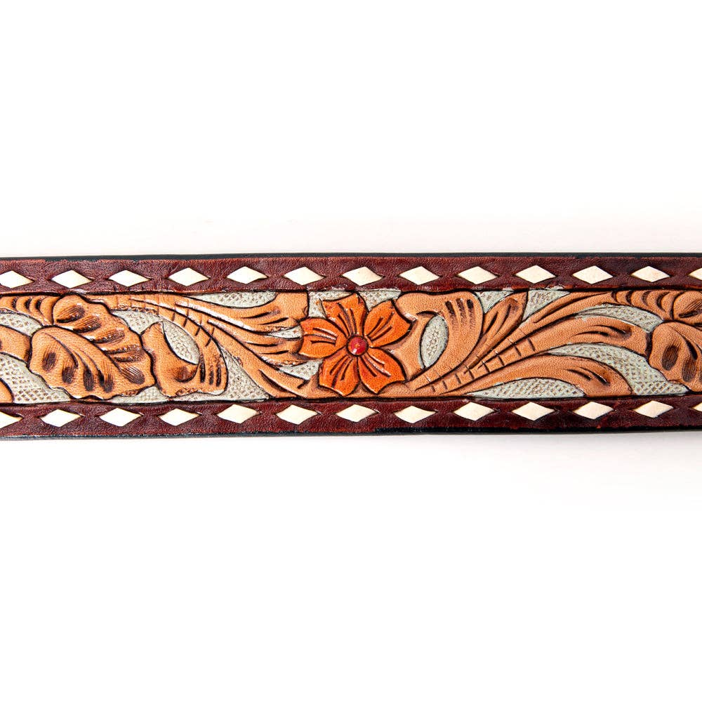 Red Floral with Tan Scrolls and Diamond Border