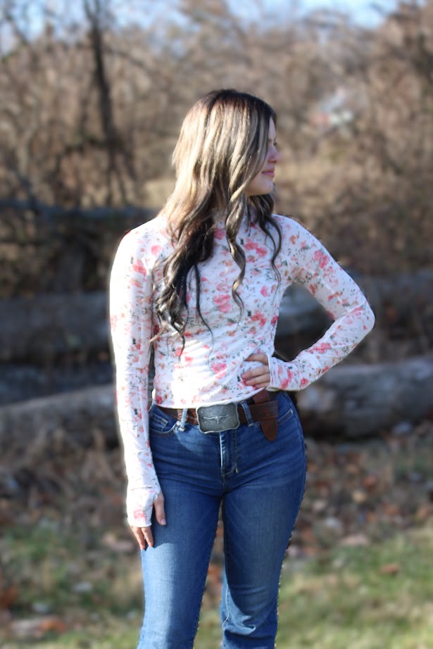 Pink Floral Mesh Long Sleeve