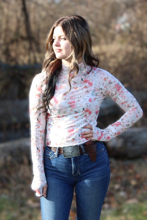 Pink Floral Mesh Long Sleeve