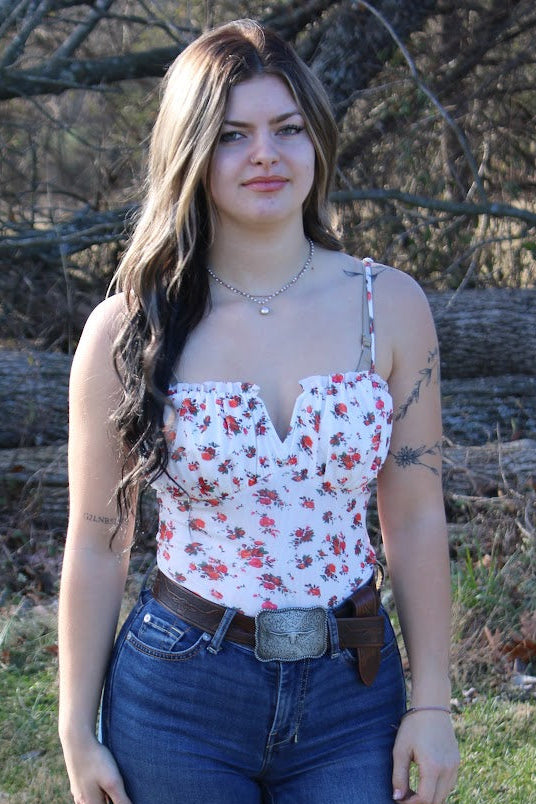 Floral V Cut Bodysuit