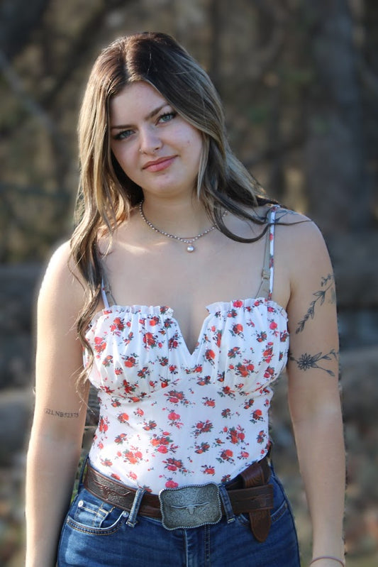 Floral V Cut Bodysuit