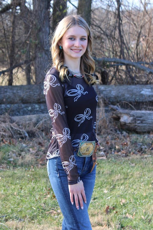 Black Bow Mesh Layering Long Sleeve