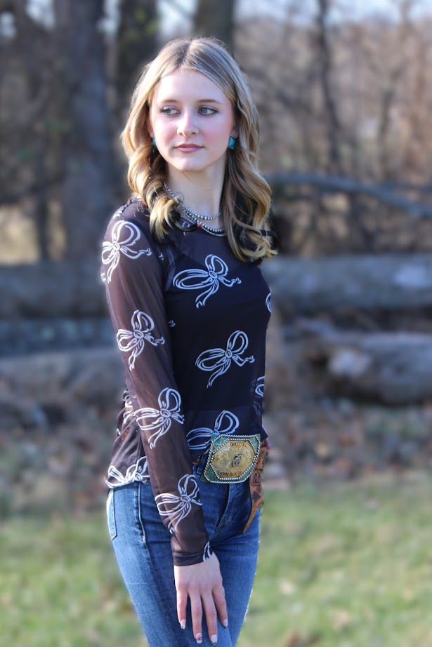 Black Bow Mesh Layering Long Sleeve