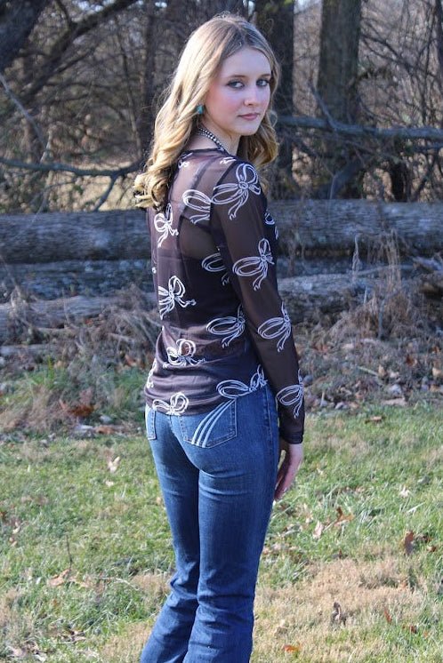 Black Bow Mesh Layering Long Sleeve