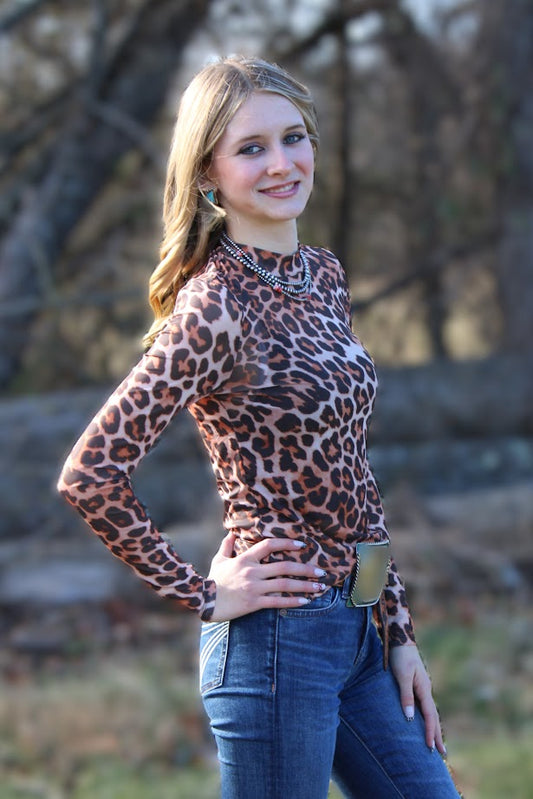 Mesh Cheetah Layering Top