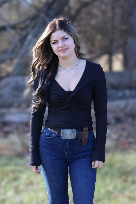 Black V Neck Long Sleeve