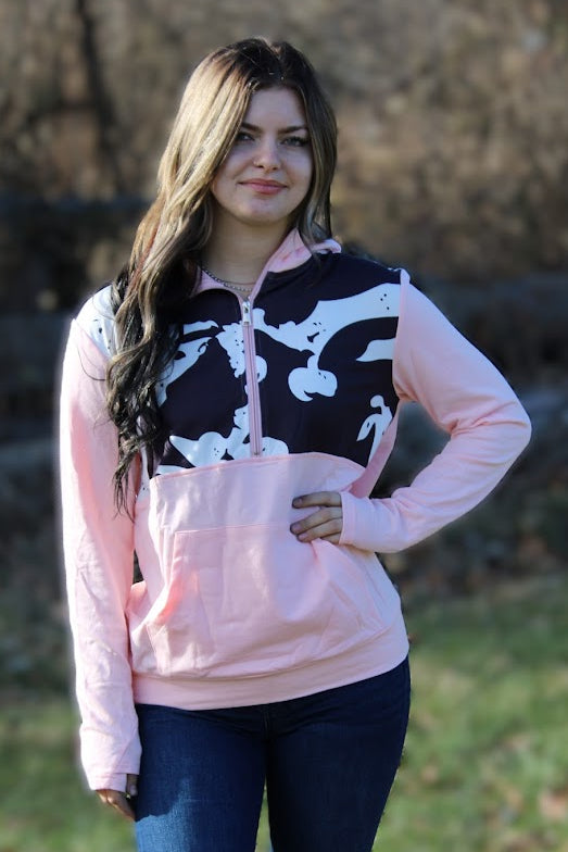 Light Pink & Cow Print Quarter Zip