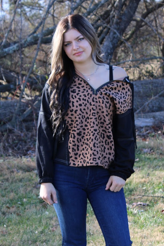 Leopard Patchwork Quarter Zip
