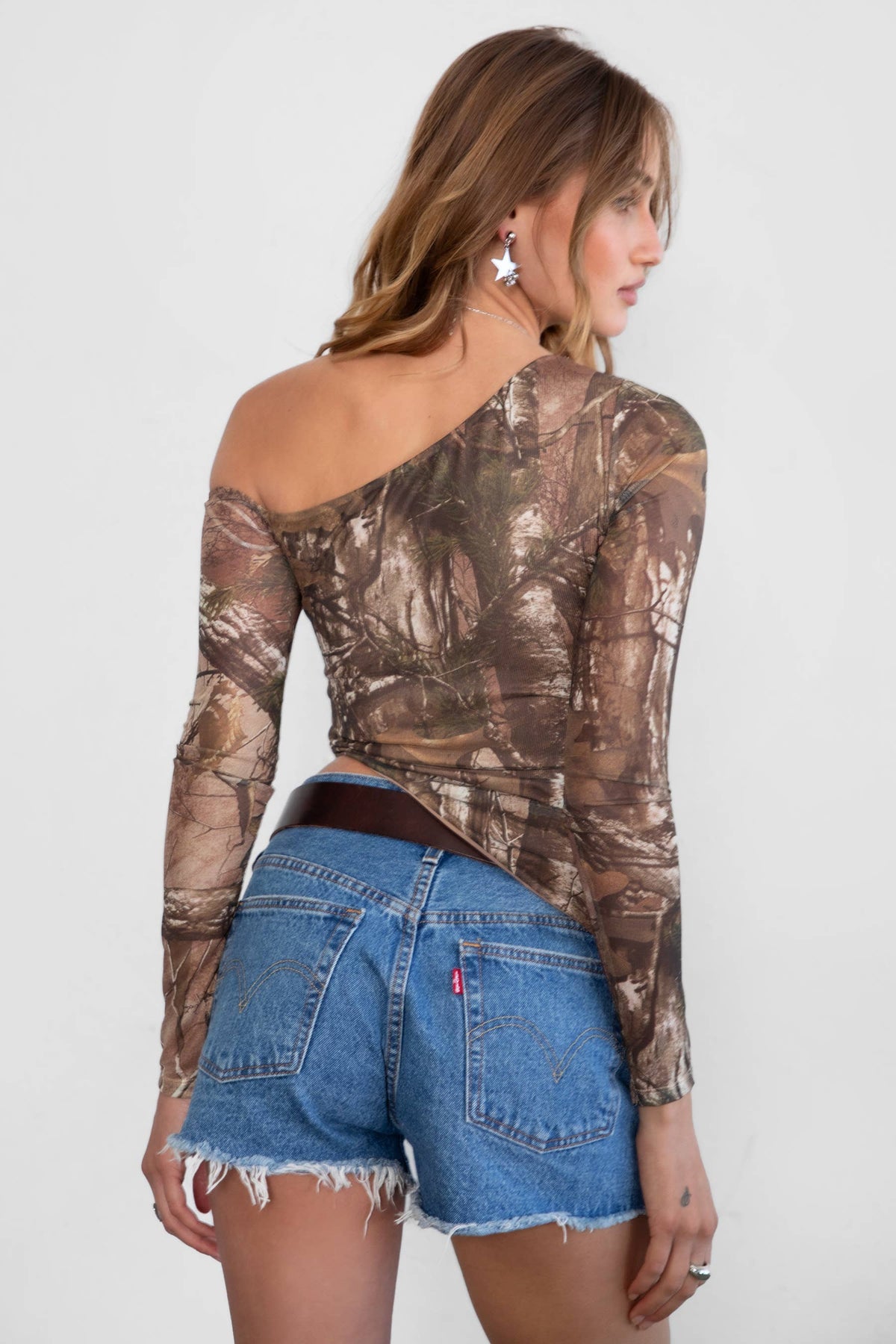 Asymmetrical Camo Long Sleeve Top