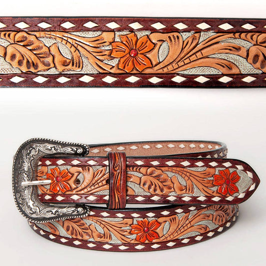 Red Floral with Tan Scrolls and Diamond Border