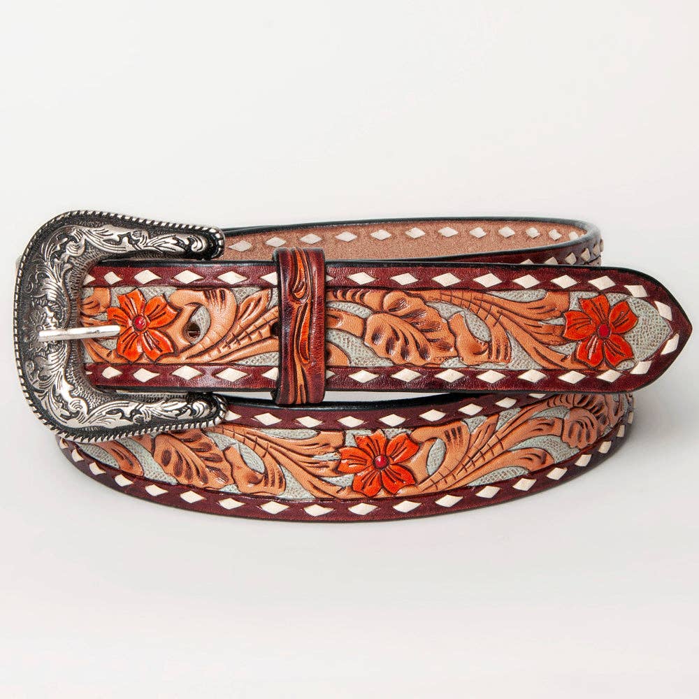 Red Floral with Tan Scrolls and Diamond Border